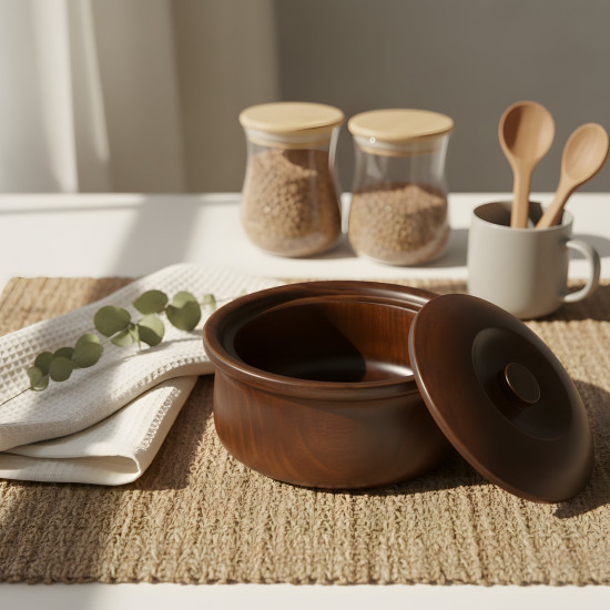 Wooden Bowl with Lid Small